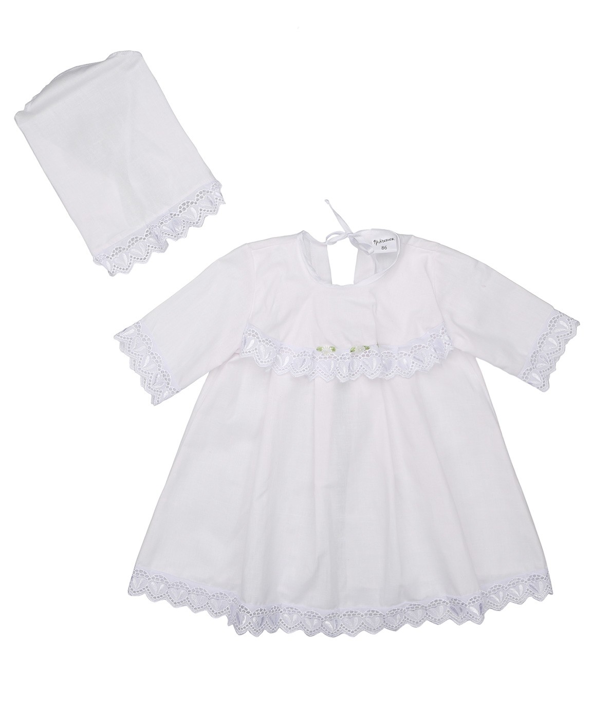 Г080-74 Крестильный комплект для девочки р,74 Однотонное платье, чепчик,бязь отбелённая - 100% хлопок,для девочек от  1  до 2-х лет.
