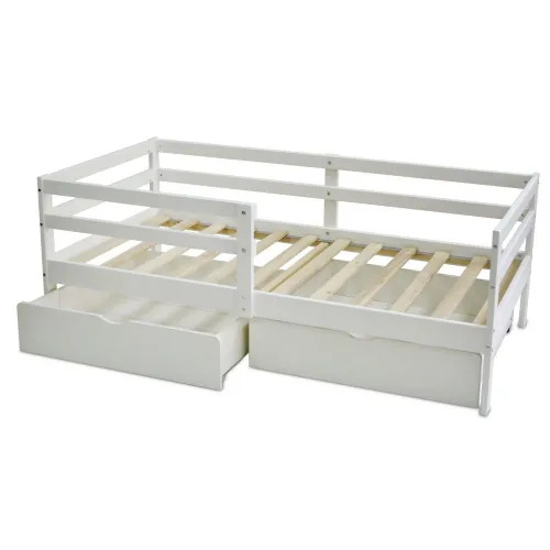 670001я Кроватка подростковая детская AMORE MIO, бортик трансформер, 160*80, береза, белая С ЯЩИКАМИ