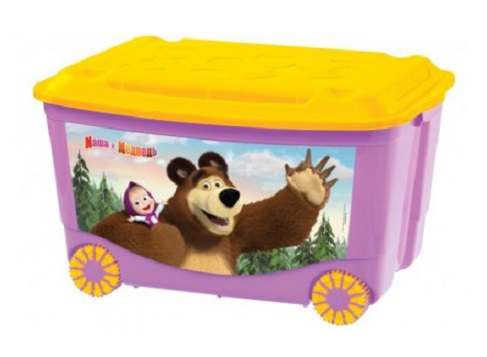 13794/03С Ящик для игрушек на колесах 580*390*335 аппликация "Маша и Медведь",  (сиреневый)(4шт/уп)  Россия