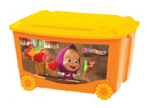 13794/08Кор Ящик для игрушек на колесах 580*390*335 аппликация "Маша и Медведь", (коралл) (4шт/уп)  Россия
