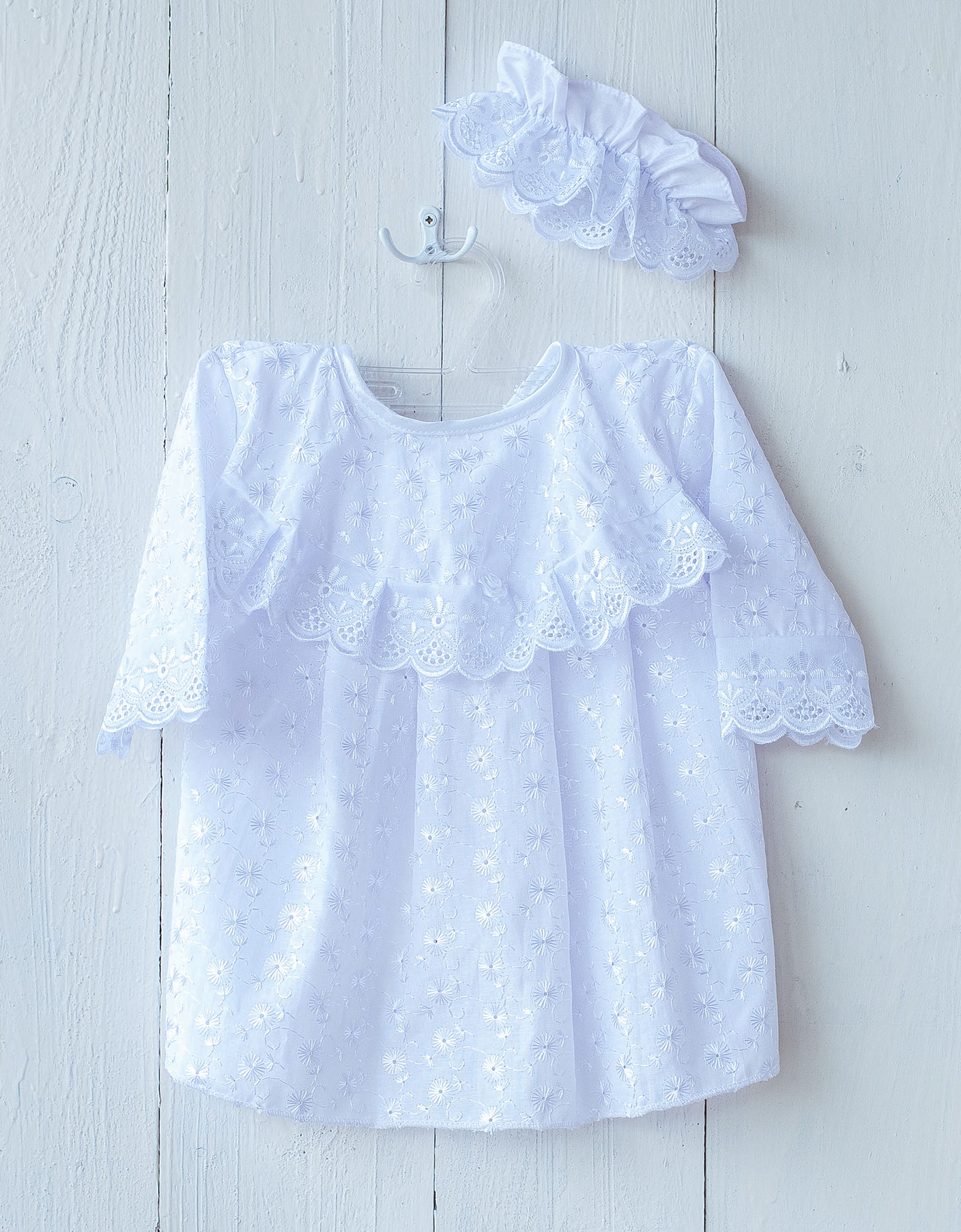 Г412-74 Крестильный комплект для девочки р.74 Однотонное платье, повязка,вышитое полотно -100% хлопок,на 1 годик, в подарочной упаковке.
