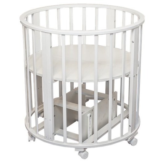 1/4бел Кроватка-трансформер детская "Золушка " Круглая  4 в 1 (белая),колесо, с маятником  Новинка!