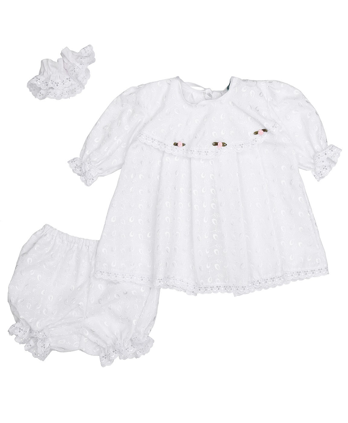 Г393-74 Крестильный комплект для девочки,р.74 Однотонное платье, штанишки, повязка,вышитое полотно - 100% хлопок для малышей от 1 до 1,5  г
