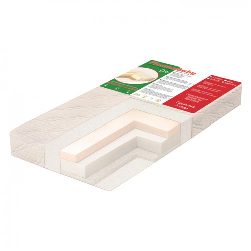 M1MHSA1 Матрас беспружинный ортопедический двусторонний в кроватку  MEMORY 1 MHS A1  (12*60*120, aloe БЕЛАЯ/мемори/ холлкон/сизаль)